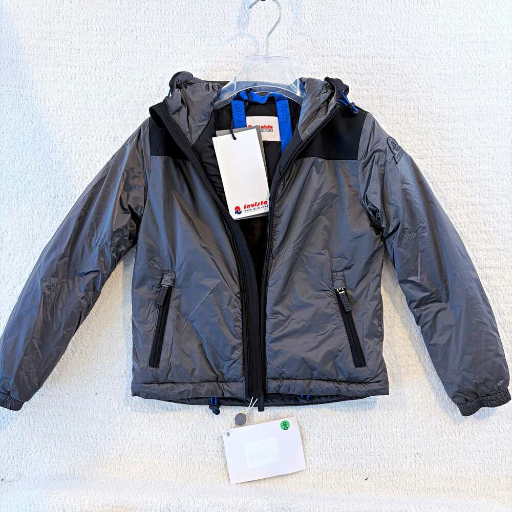 Invicta Icon Boys Hooded Puffer Jacket Gray/Black Full Zip Insulated 7-8Y